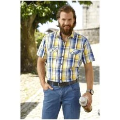 Kurzarmhemd JARLE Blau Gelb Kariert -Warme Kleidung server 1033