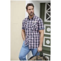 Kurzarmhemd ARNELF Dunkelblau Kariert -Warme Kleidung server 1122