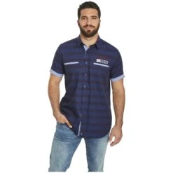 Kurzarmhemd LEIKVARD Dunkelblau Kariert -Warme Kleidung server 1133