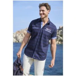 Kurzarmhemd LEIKVARD Dunkelblau Kariert -Warme Kleidung server 1139