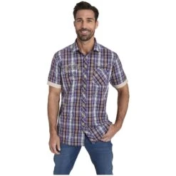 Kurzarmhemd ENEVOLD Lila Kariert -Warme Kleidung server 1418