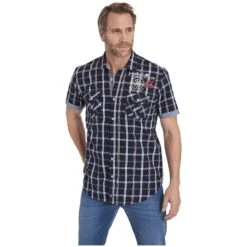 Kurzarmhemd BERTY Dunkelblau Kariert -Warme Kleidung server 1486