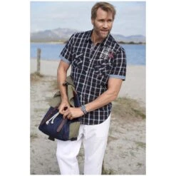 Kurzarmhemd BERTY Dunkelblau Kariert -Warme Kleidung server 1493