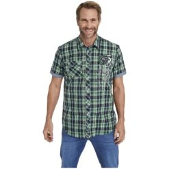 Kurzarmhemd JONFINN Dunkelblau Kariert -Warme Kleidung server 991